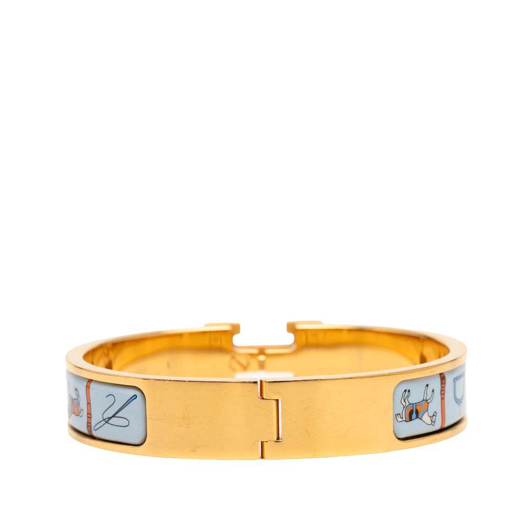 Hermès Narrow Enamel Couvertures et Tenues de Jour Clic H PM Blue Good condition - Inside View
