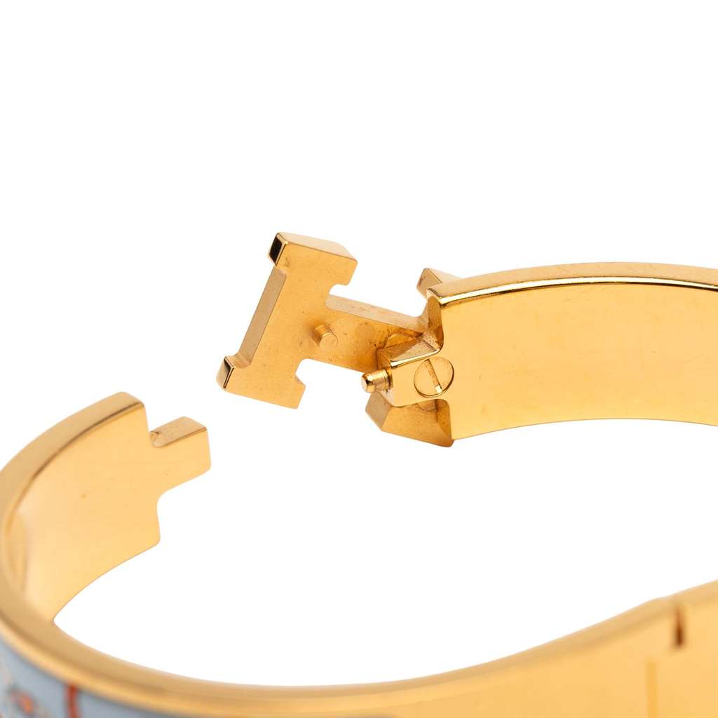 Hermès Narrow Enamel Couvertures et Tenues de Jour Clic H PM Blue Good condition - Box View