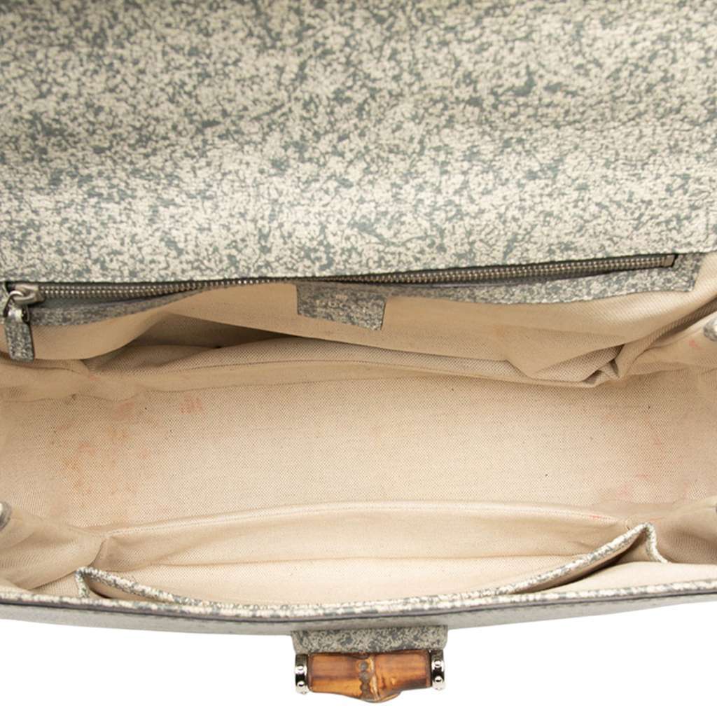 Gucci Large Speckled Leather New Bamboo Top Handle Bag Grey Leather Very good - Model View