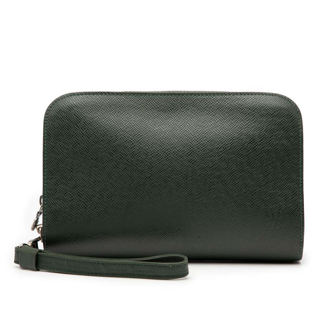 Louis Vuitton Taiga Pochette Baikal Green Leather Good condition - Front View