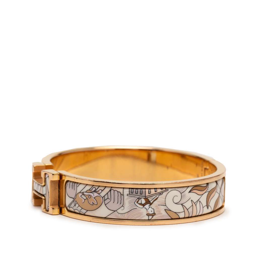 Hermès Narrow Enamel Cosmographia Universalis Clic H Bracelet PM Brown Good condition - Back View