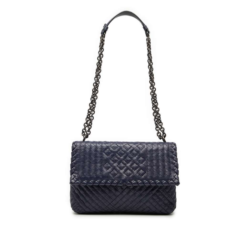 Bottega Veneta Small Nappa Intrecciato Stitched Olimpia Shoulder Bag Blue Leather Very good - Front View