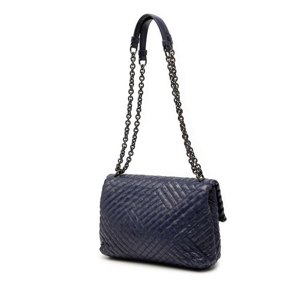 Bottega Veneta Small Nappa Intrecciato Stitched Olimpia Shoulder Bag Blue Leather Very good - Back View