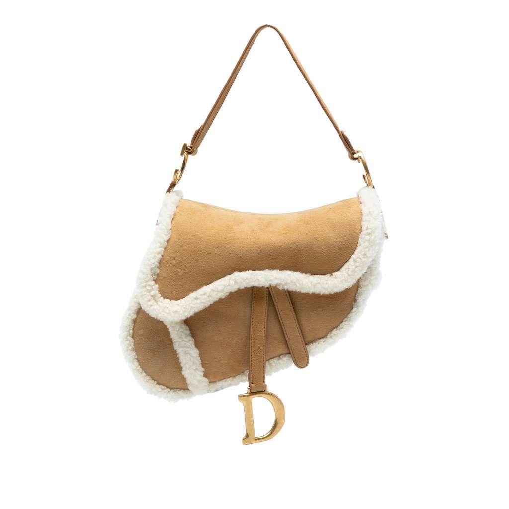 Dior Shearling Suede Saddle Bag Brown Leather Very good - Front View