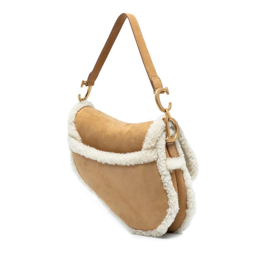 Dior Shearling Suede Saddle Bag Brown Leather Very good - Back View