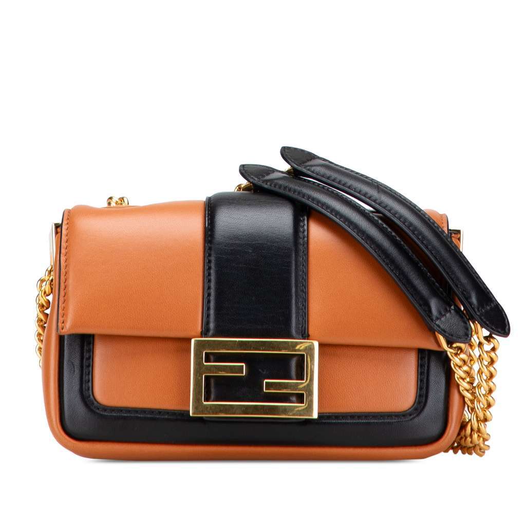 Fendi Mini Bicolor Nappa Apolo Chain Baguette Shoulder Bag Brown Leather Very good - Front View