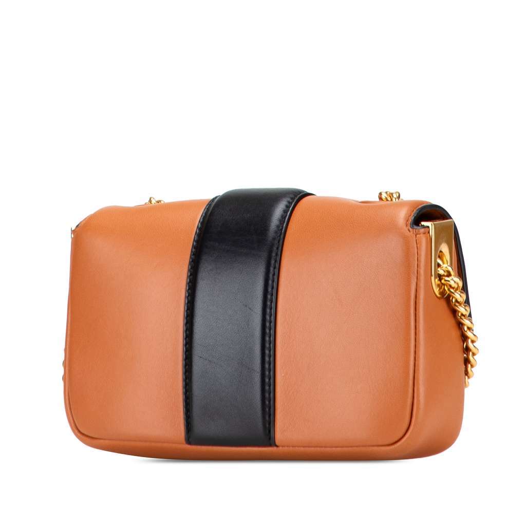 Fendi Mini Bicolor Nappa Apolo Chain Baguette Shoulder Bag Brown Leather Very good - Back View