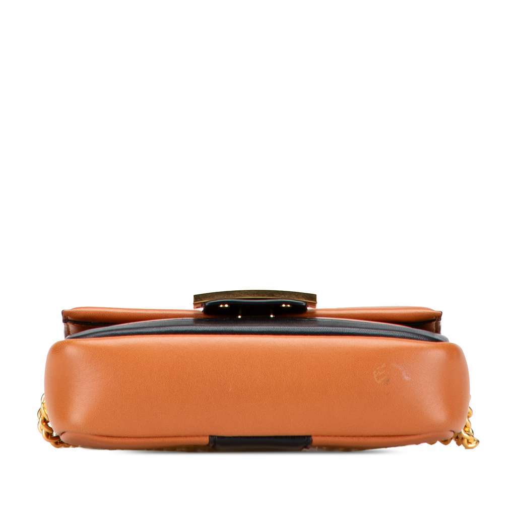 Fendi Mini Bicolor Nappa Apolo Chain Baguette Shoulder Bag Brown Leather Very good - Inside View