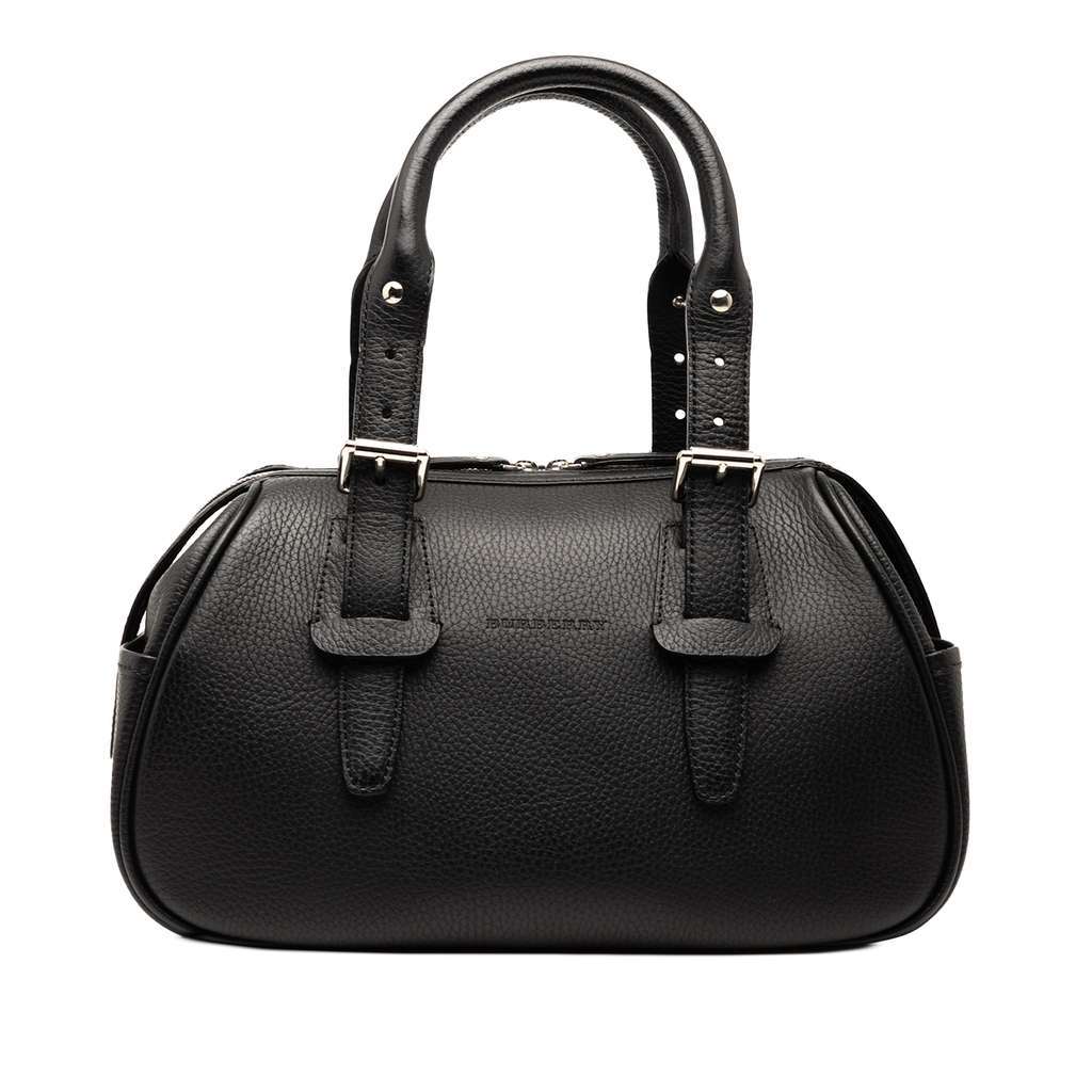 Burberry Leather Boston Bag Black Leather Good - Front View