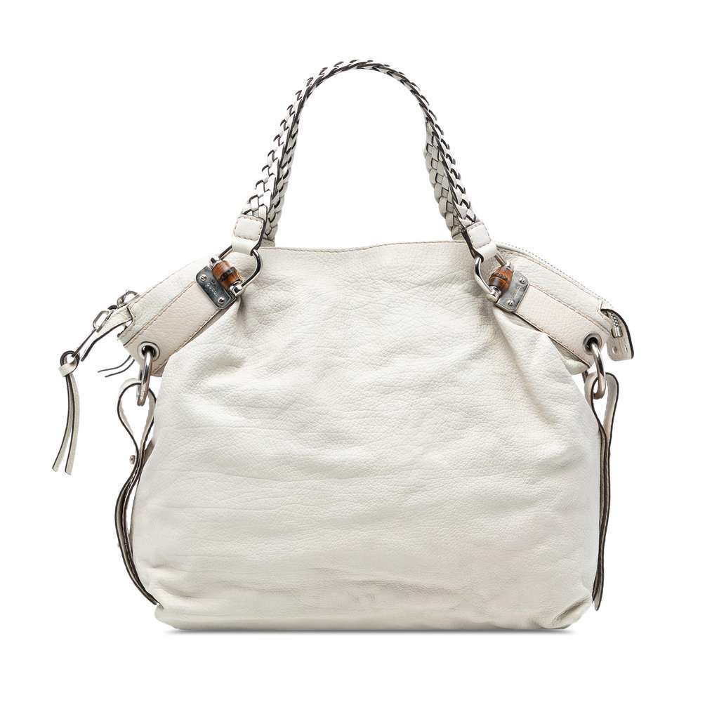 Gucci Large Leather Bamboo Bar Tote White Leather Very good condition - Front View