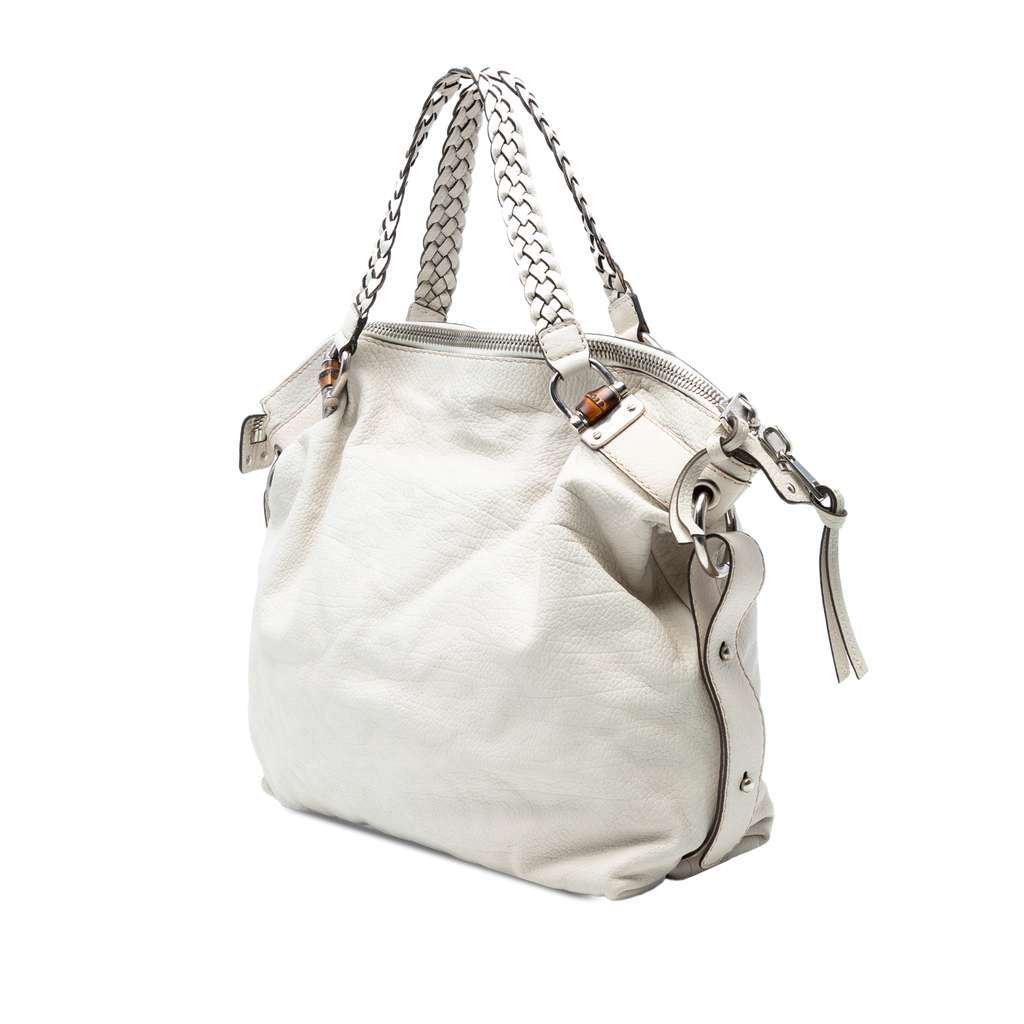 Gucci Large Leather Bamboo Bar Tote White Leather Very good condition - Back View