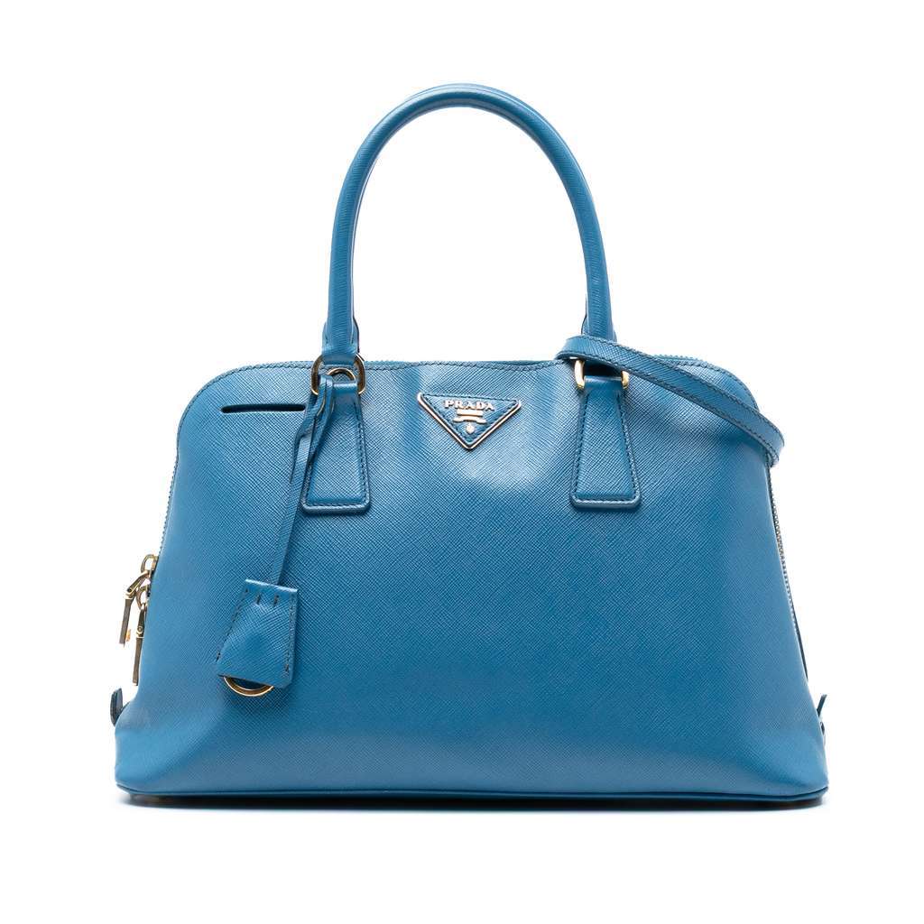 Prada Medium Saffiano Lux Promenade Satchel Blue Leather Very good - Front View