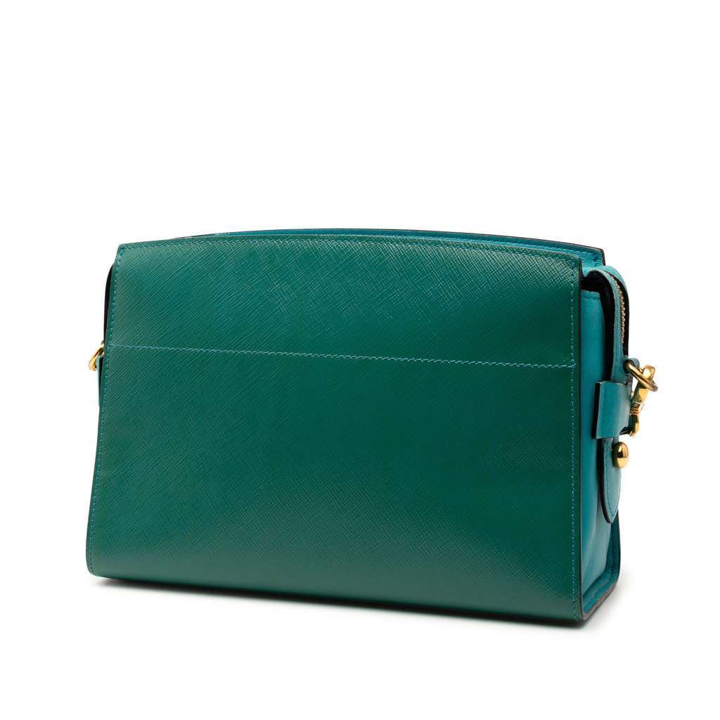 Prada Bicolor Saffiano Vernice Esplanade Crossbody Green Leather Very good - Back View