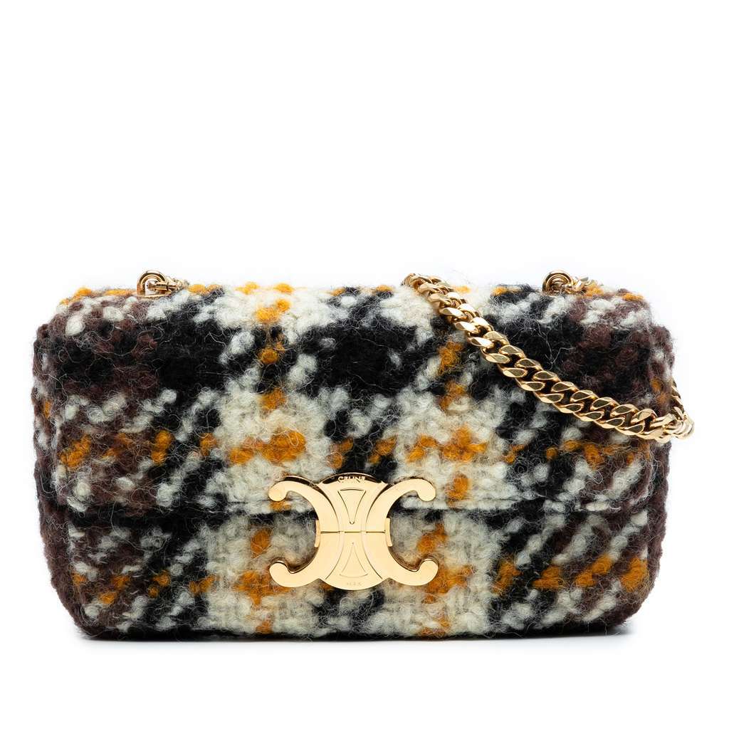 Celine Wool Triomphe Chain Shoulder Bag Black Wool Very good - Front View
