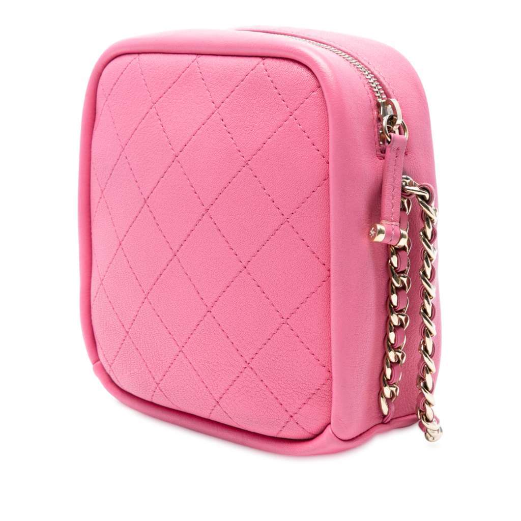 Chanel Stitched Goatskin Casual Trip North South Camera Case Pink Leather Good - Back View