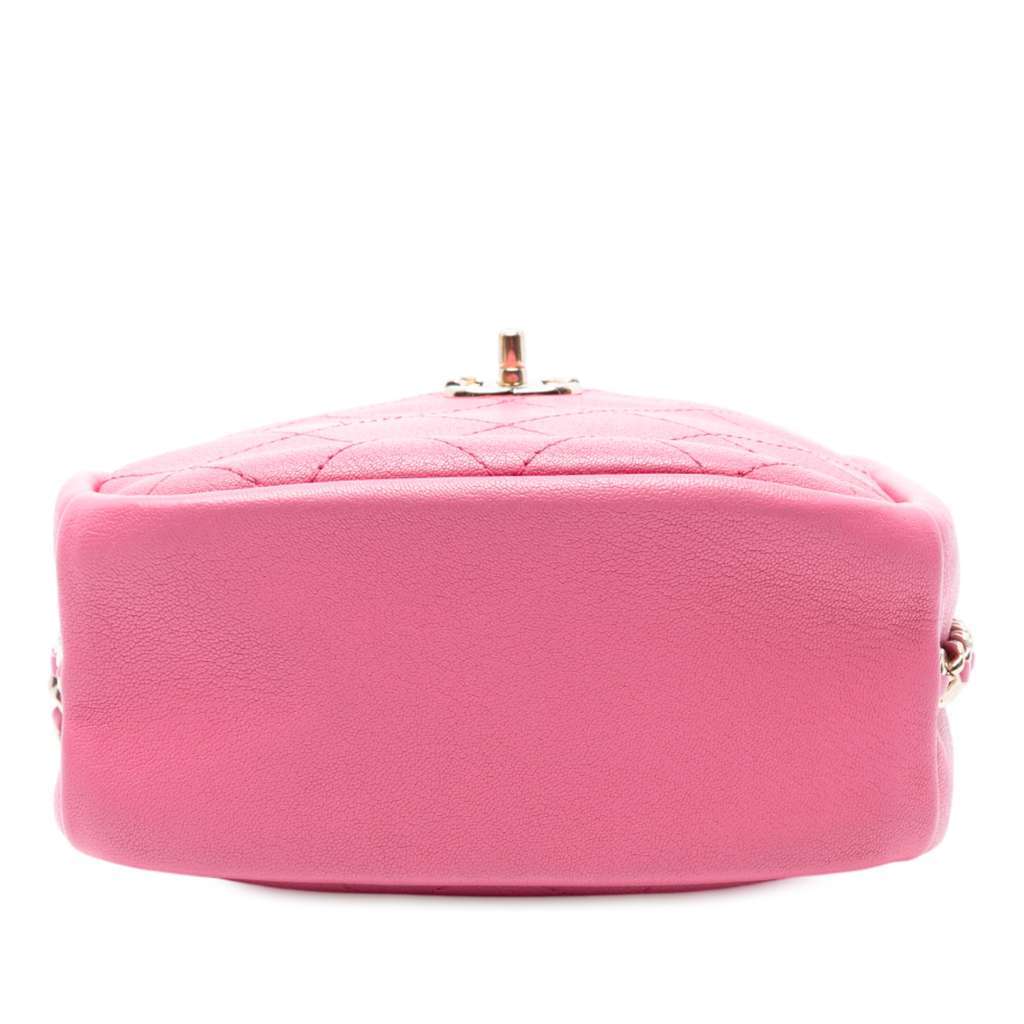 Chanel Stitched Goatskin Casual Trip North South Camera Case Pink Leather Good - Inside View
