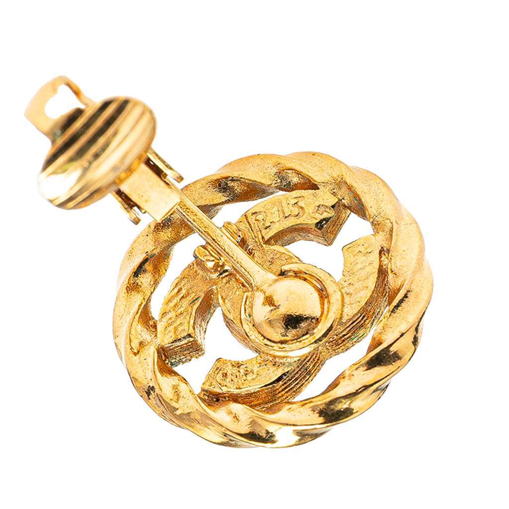 Chanel Gold Plated CC Crystal Clip On Earrings Gold Metal Good - Inside View