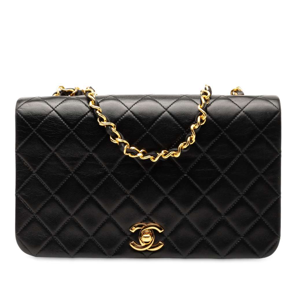 Chanel Medium Quilted Lambskin Full Flap Black Leather Good - Front View