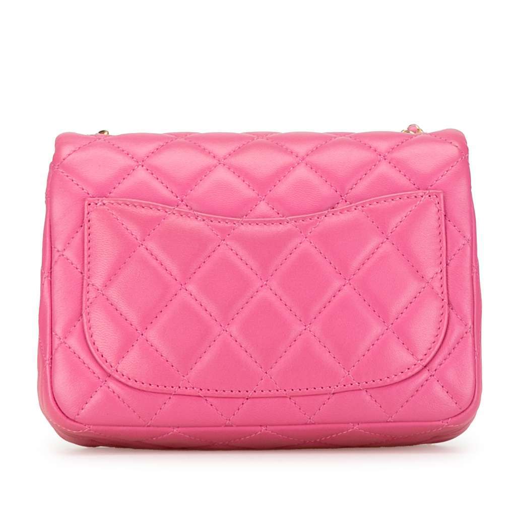 Chanel Mini Square Classic Lambskin Pearl Crush Single Flap Pink Leather Very good - Inside View
