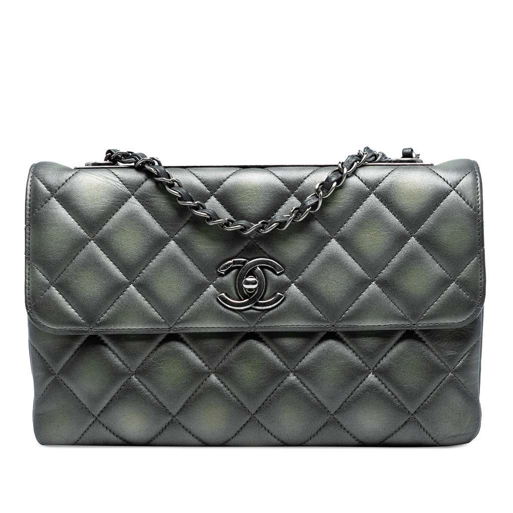 Chanel Quilted Metallic Lambskin Trendy CC Flap Grey Leather Good - Front View