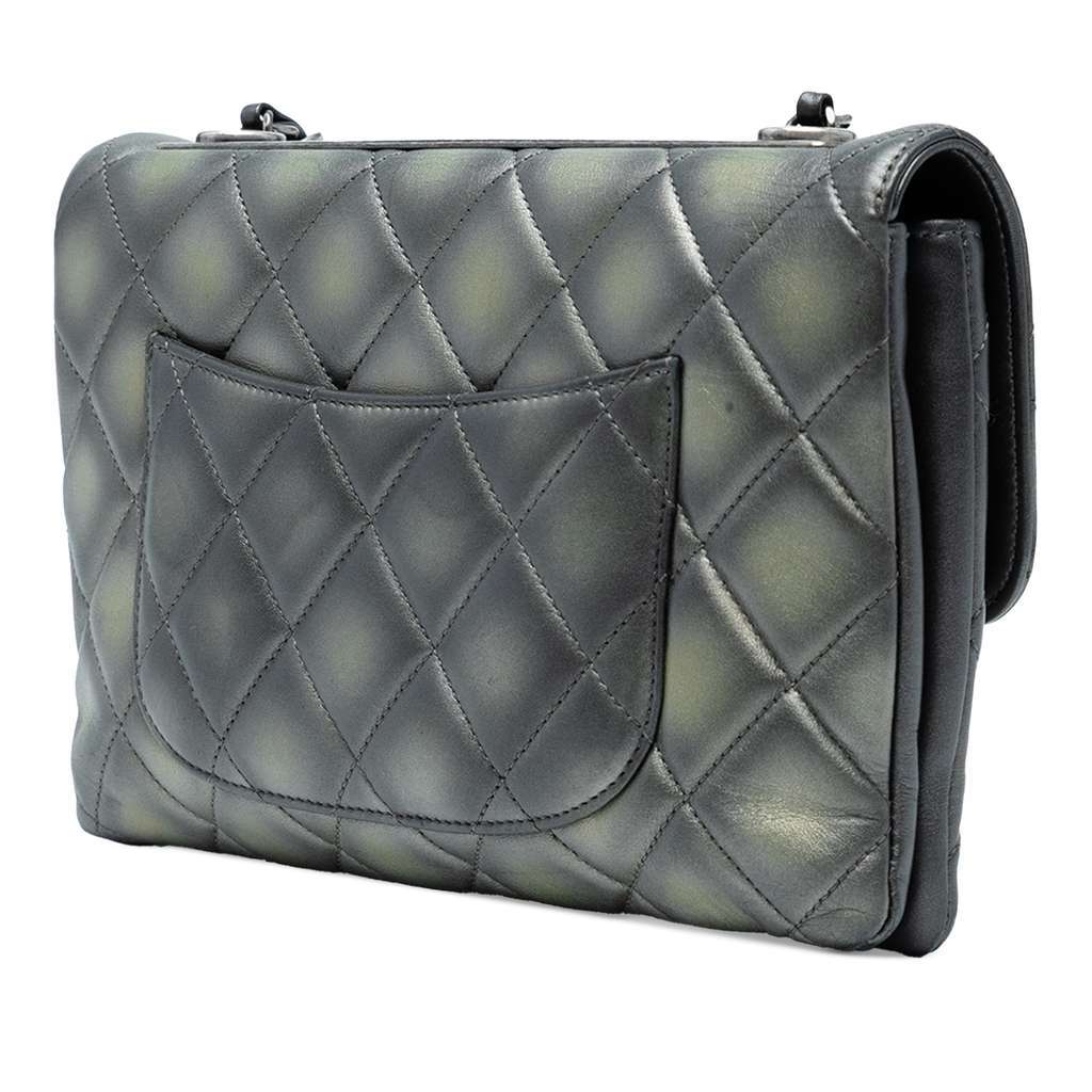 Chanel Quilted Metallic Lambskin Trendy CC Flap Grey Leather Good - Back View