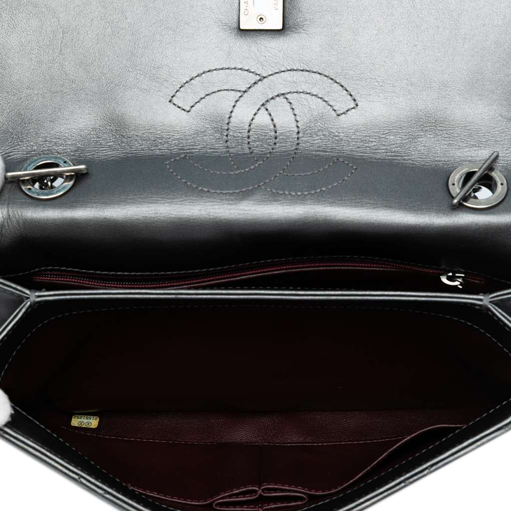Chanel Quilted Metallic Lambskin Trendy CC Flap Grey Leather Good - Model View