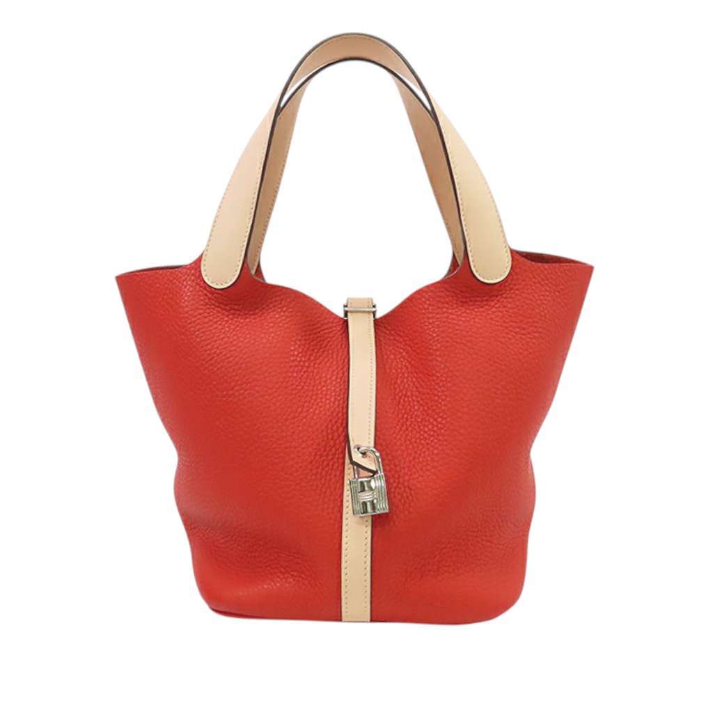 Hermès Bicolor Clemence and Swift Picotin Lock 22 Red Leather Good condition - Front View