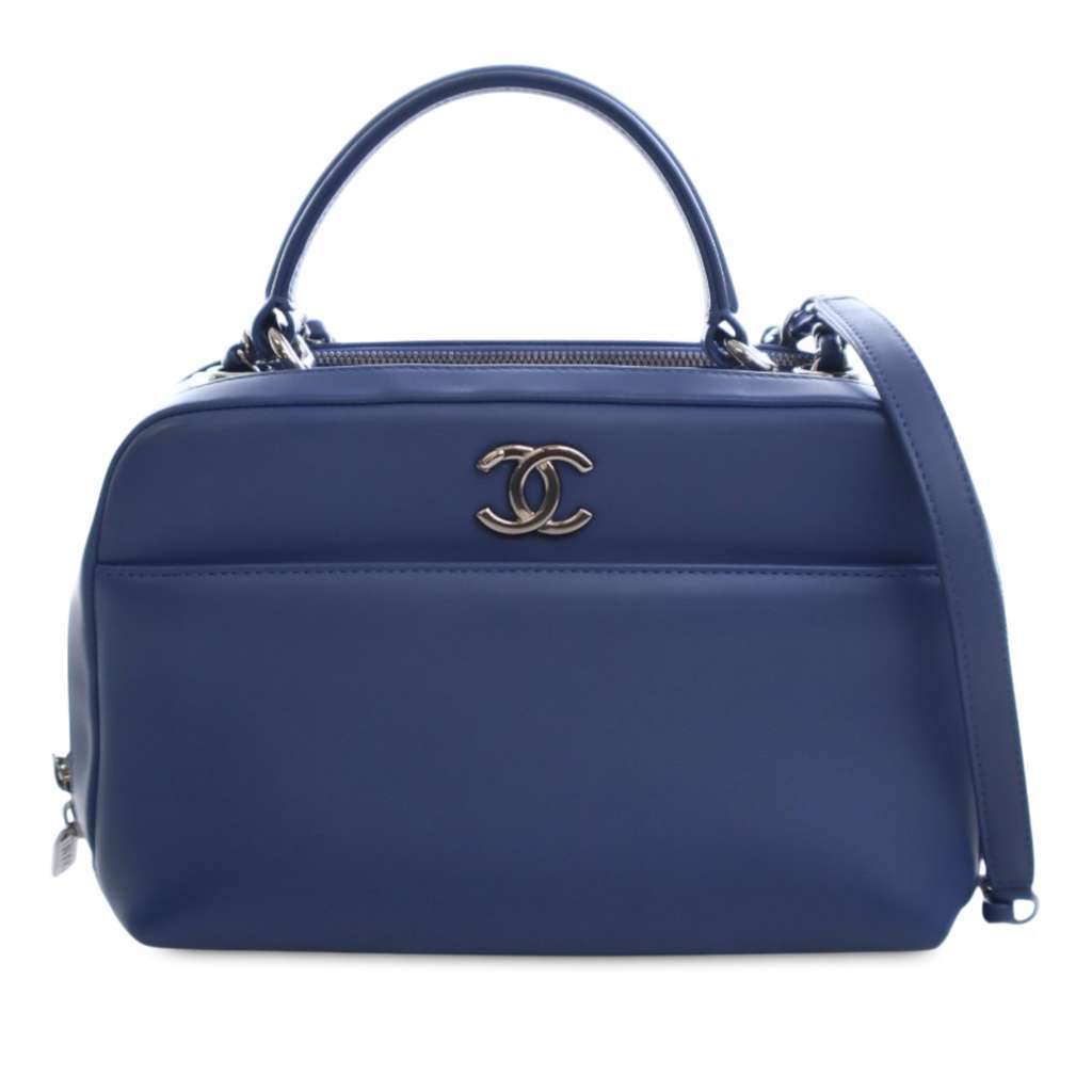 Chanel Medium Calfskin Trendy CC Bowling Bag Blue Leather Good - Front View