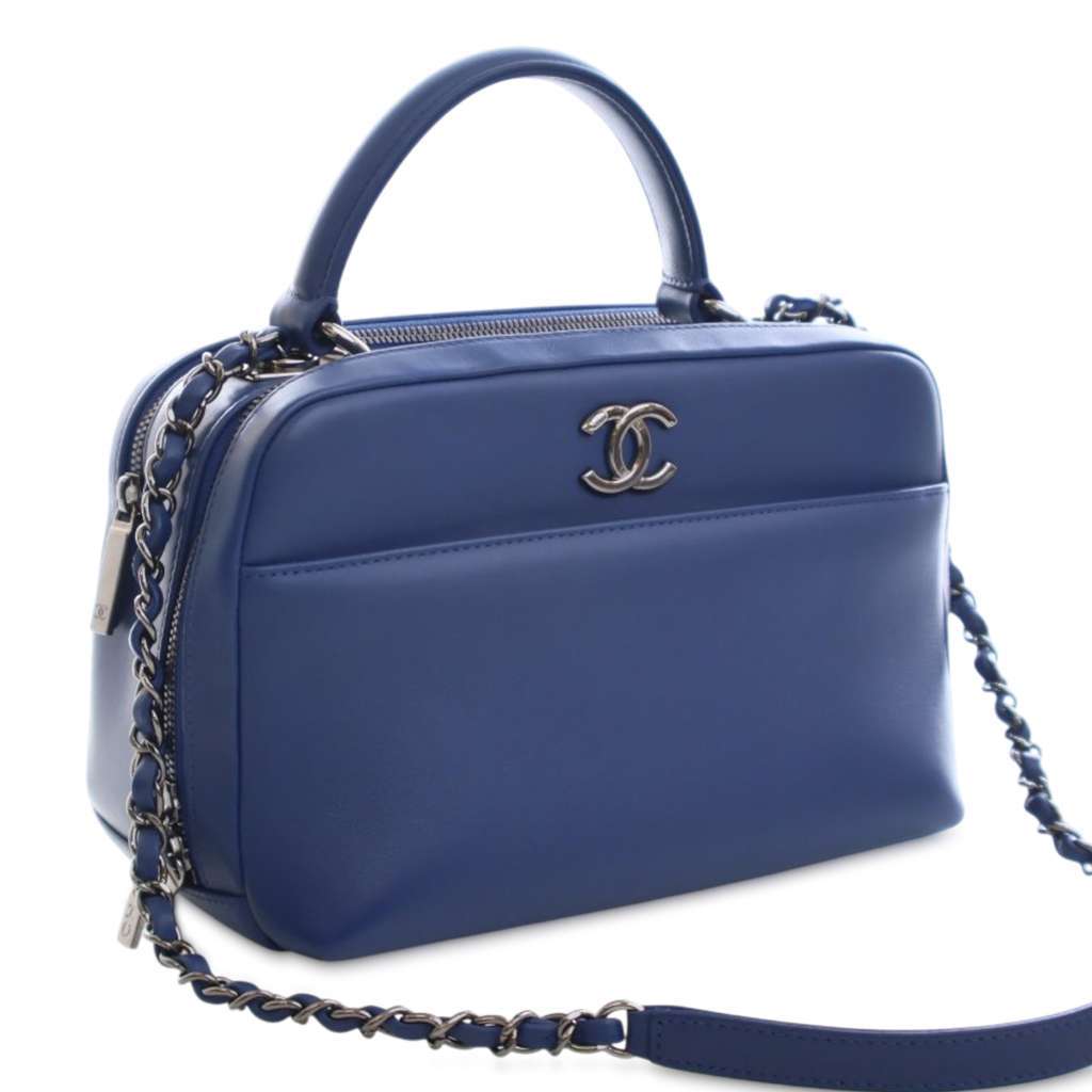 Chanel Medium Calfskin Trendy CC Bowling Bag Blue Leather Good - Back View