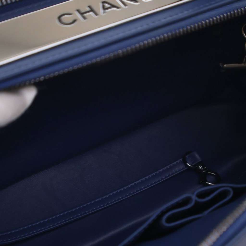 Chanel Medium Calfskin Trendy CC Bowling Bag Blue Leather Good - Box View