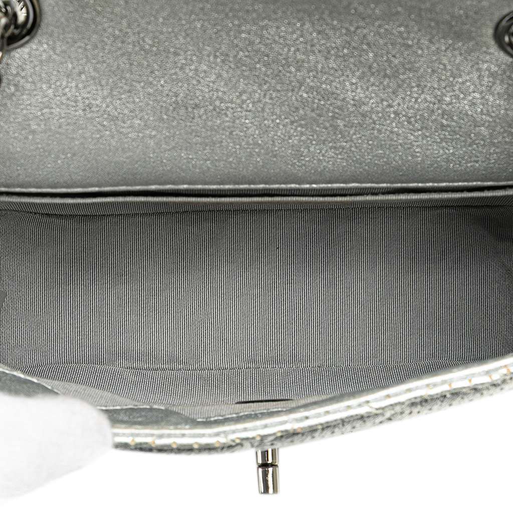 Chanel Mini Perforated Lambskin Punch Flap Silver Leather Very good - Model View