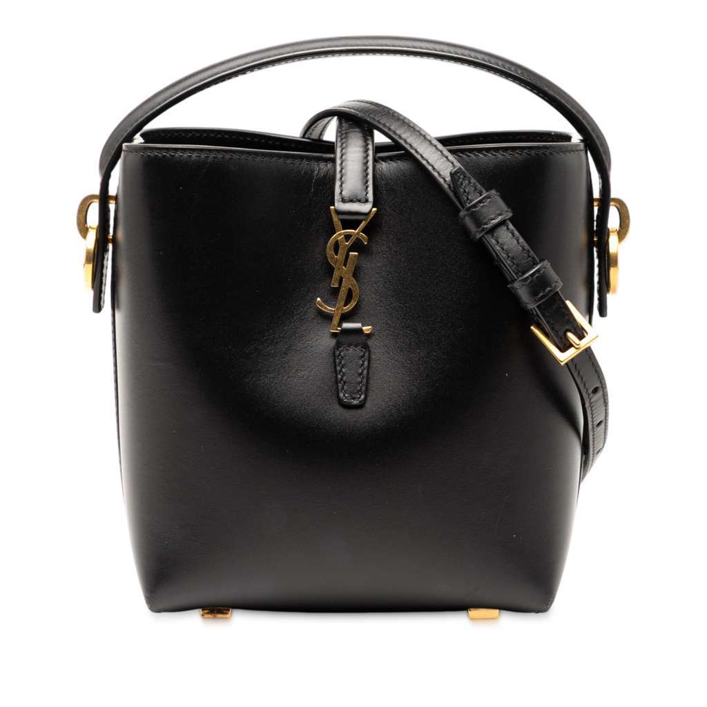 Saint Laurent Mini Shiny Calfskin Le 37 Bucket Bag Black Leather Good condition - Front View