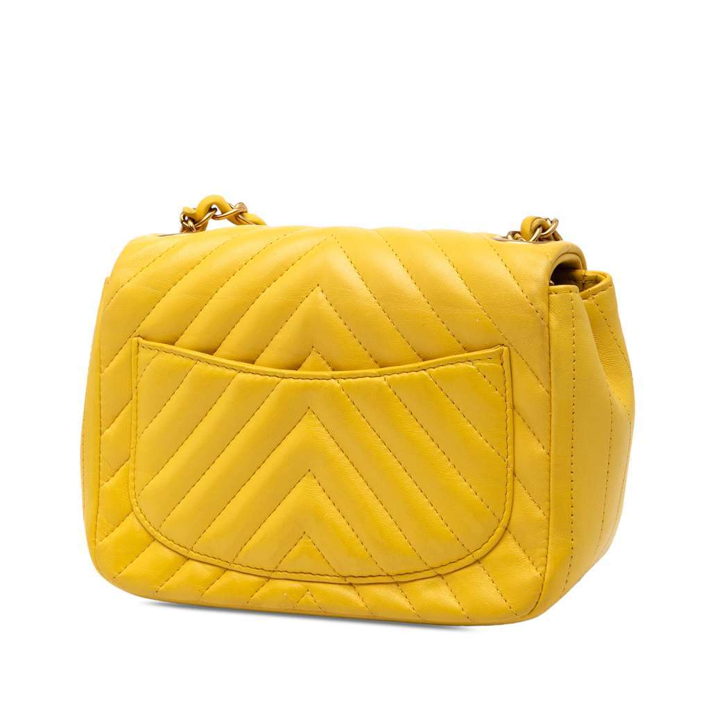 Chanel Mini Square Classic Chevron Lambskin Single Flap Yellow Leather Good condition - Back View