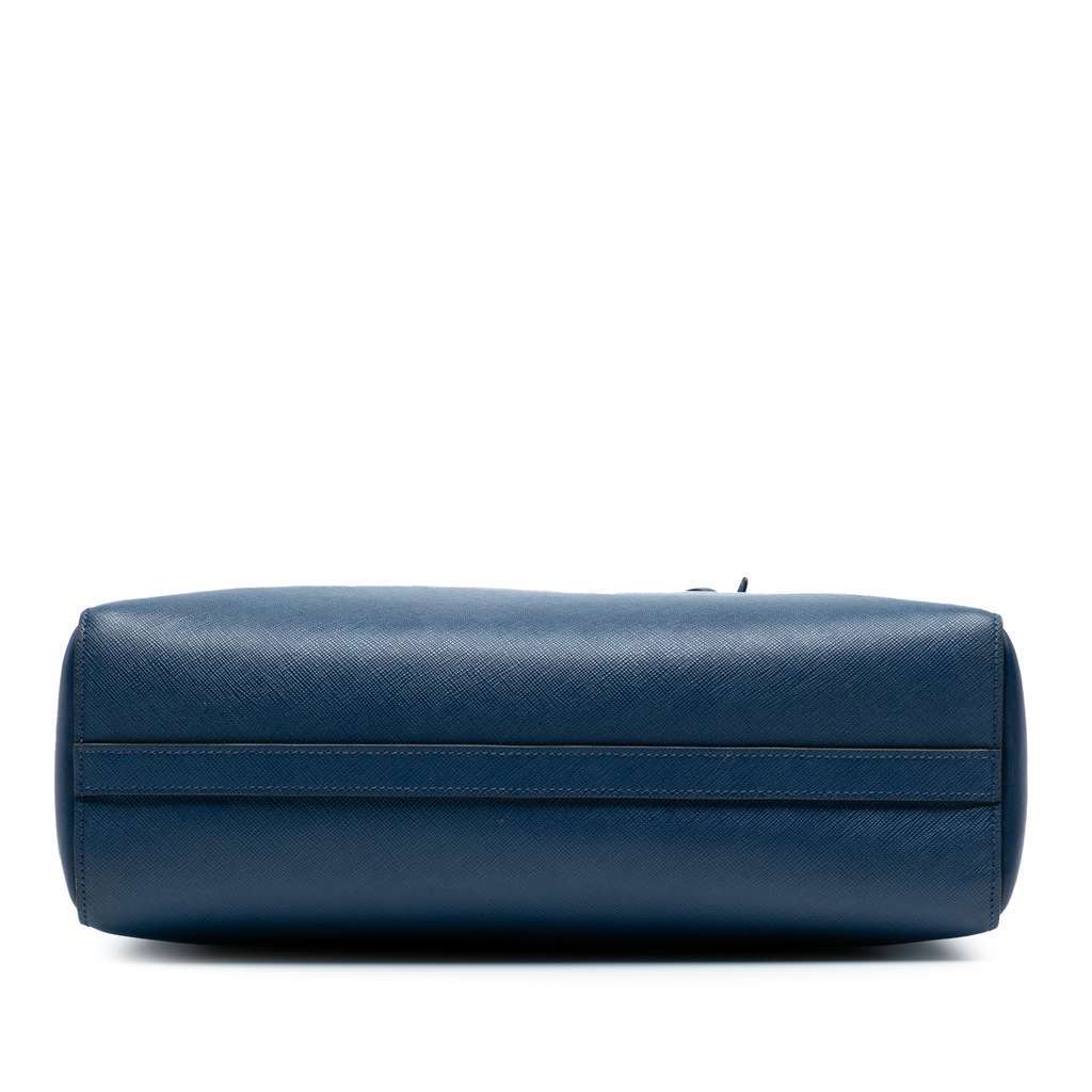 Prada Soft Calf Trimmed Saffiano Zippered Convertible Tote Blue Leather Good - Inside View