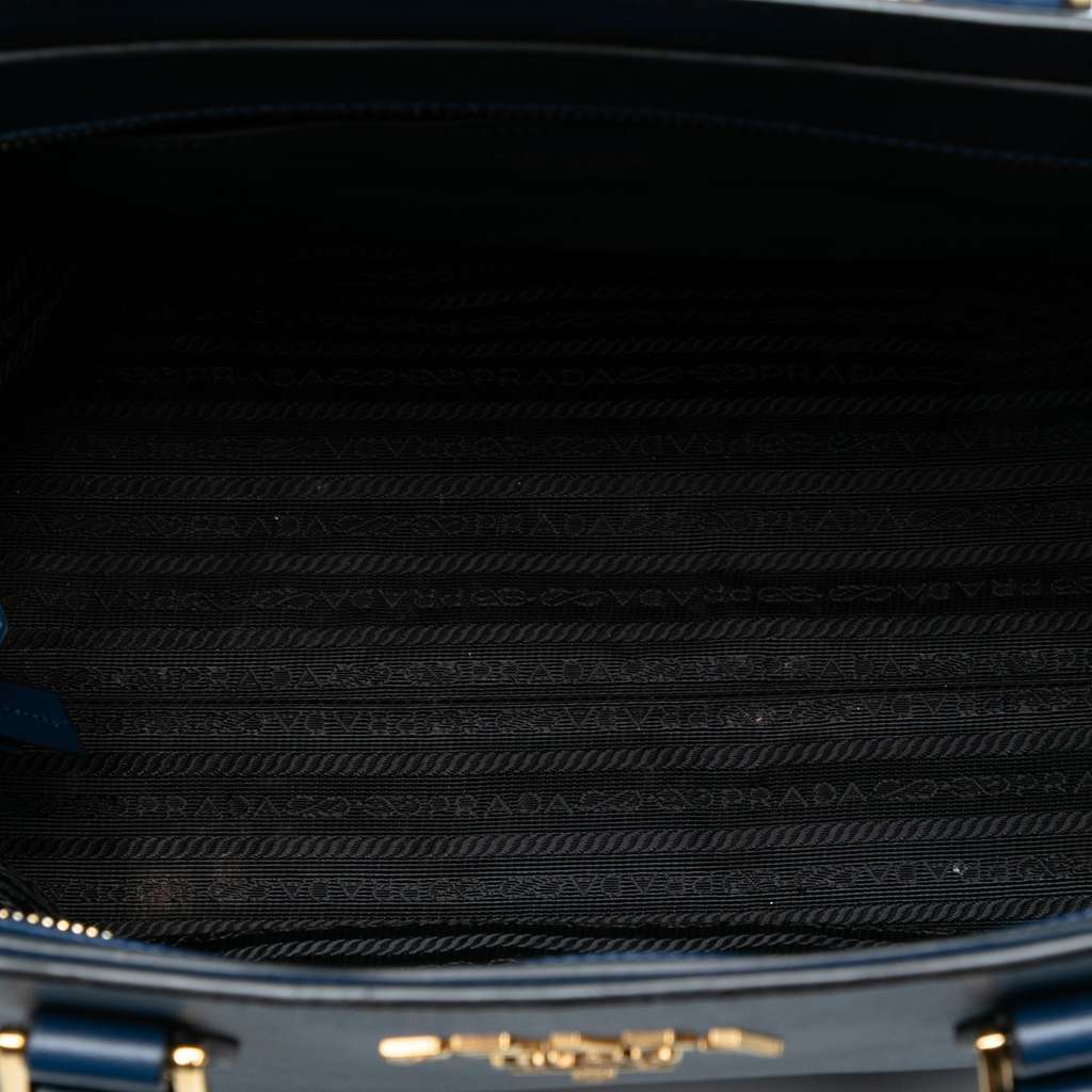 Prada Soft Calf Trimmed Saffiano Zippered Convertible Tote Blue Leather Good - Model View