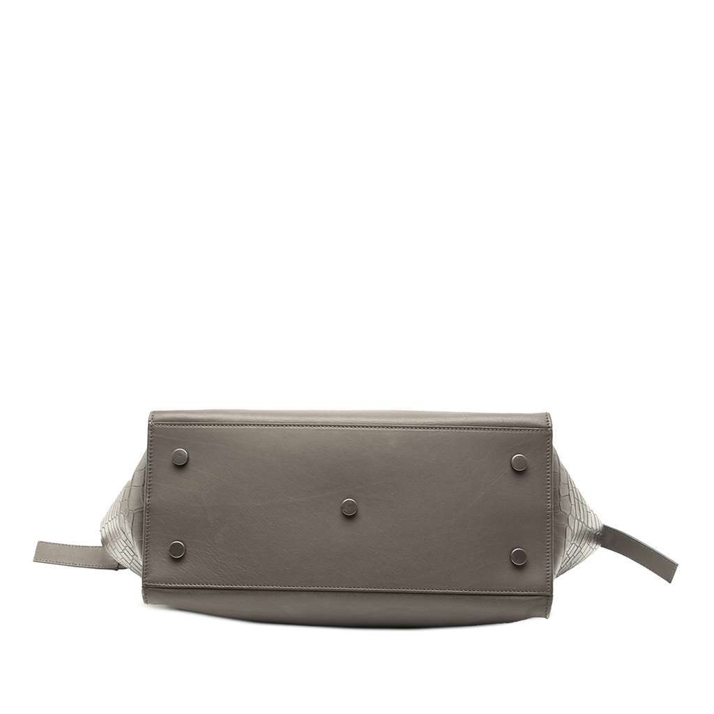 Saint Laurent Small Croc Embossed Trimmed Leather Downtown Cabas Satchel Grey Leather Good - Inside View