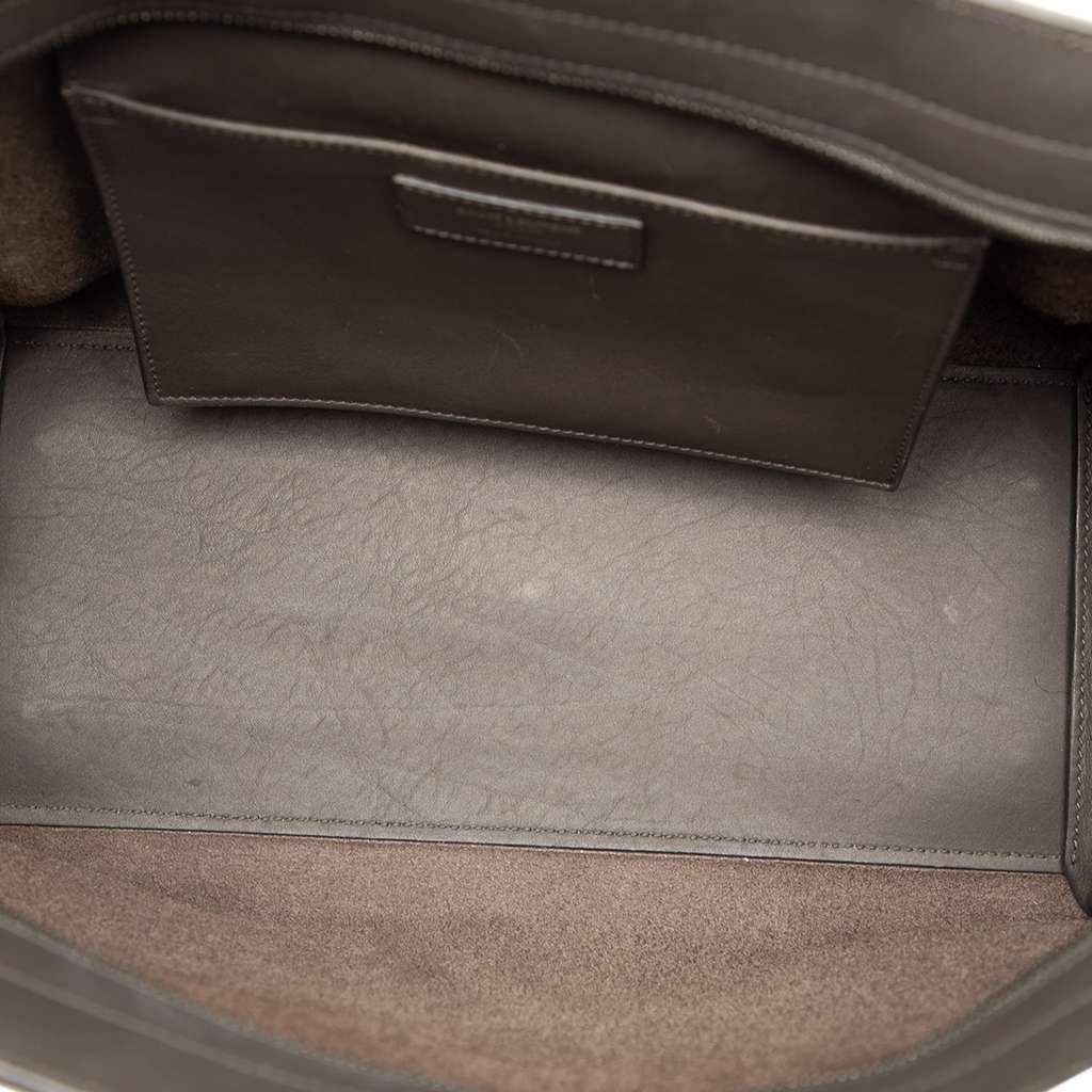 Saint Laurent Small Croc Embossed Trimmed Leather Downtown Cabas Satchel Grey Leather Good - Model View