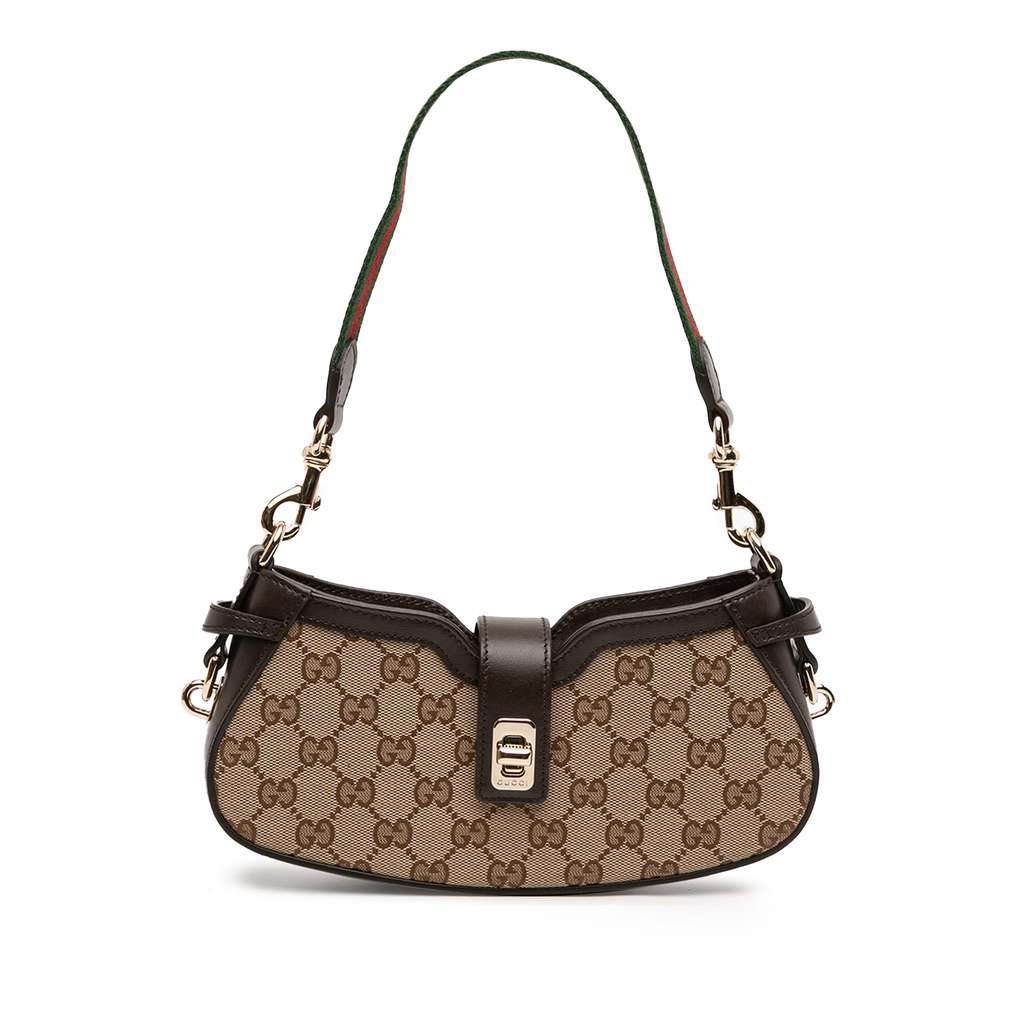 Gucci Mini GG Supreme Moon Side Web Shoulder Bag Brown Canvas Very good - Front View