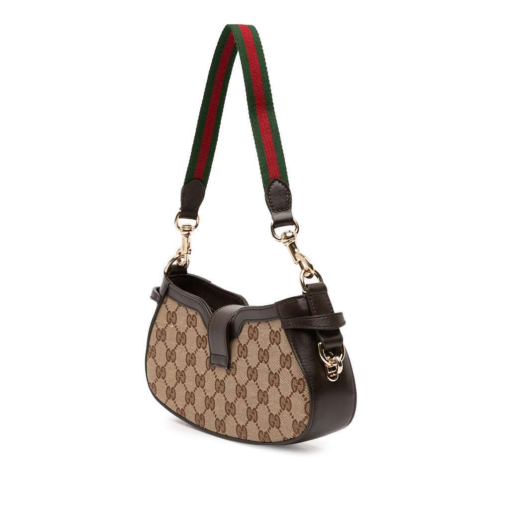 Gucci Mini GG Supreme Moon Side Web Shoulder Bag Brown Canvas Very good - Back View