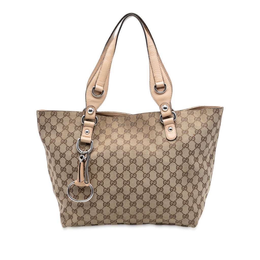 Gucci GG Canvas Icon Bit Tote Brown Canvas Good - Front View