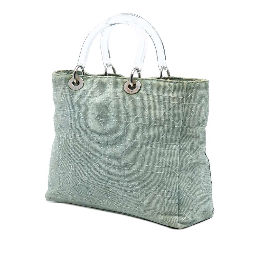 Dior Large Denim Cannage Acrylic Handles Lady Dior Blue Denim Good - Back View