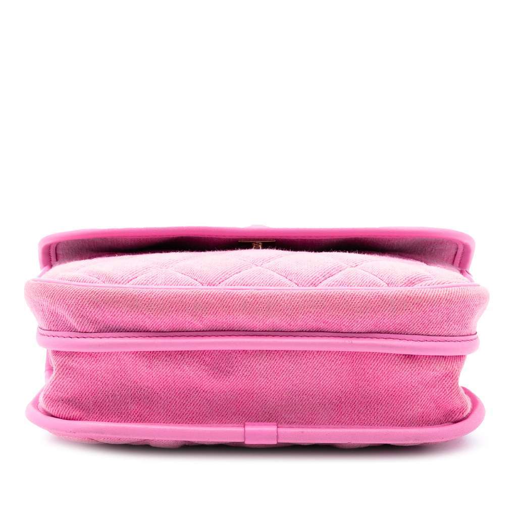 Chanel Small CC Quilted Denim Messenger Flap Pink Denim Very good - Inside View