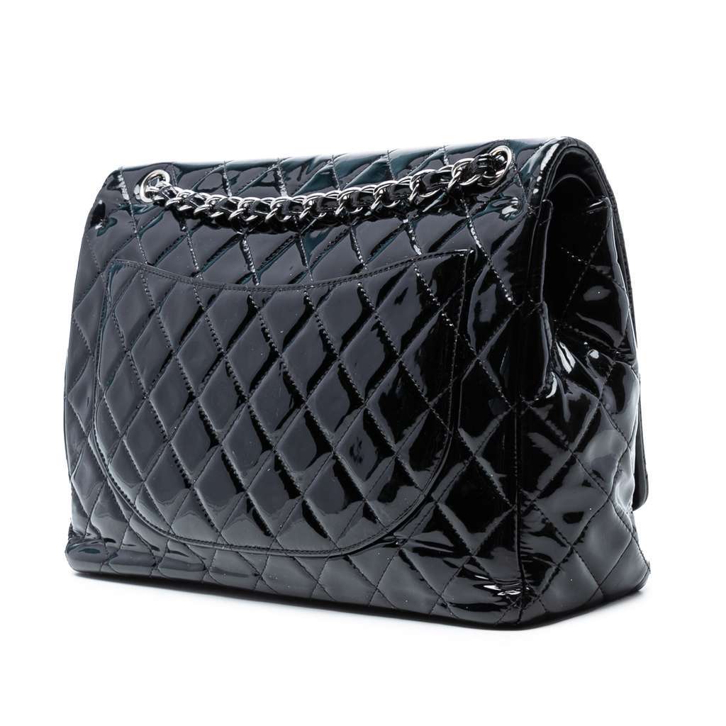 Chanel Maxi Classic Patent Double Flap Black Leather Good - Back View