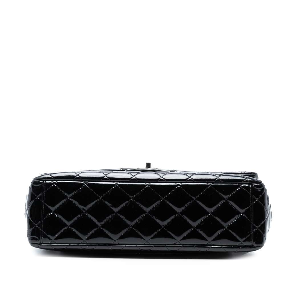 Chanel Maxi Classic Patent Double Flap Black Leather Good - Inside View