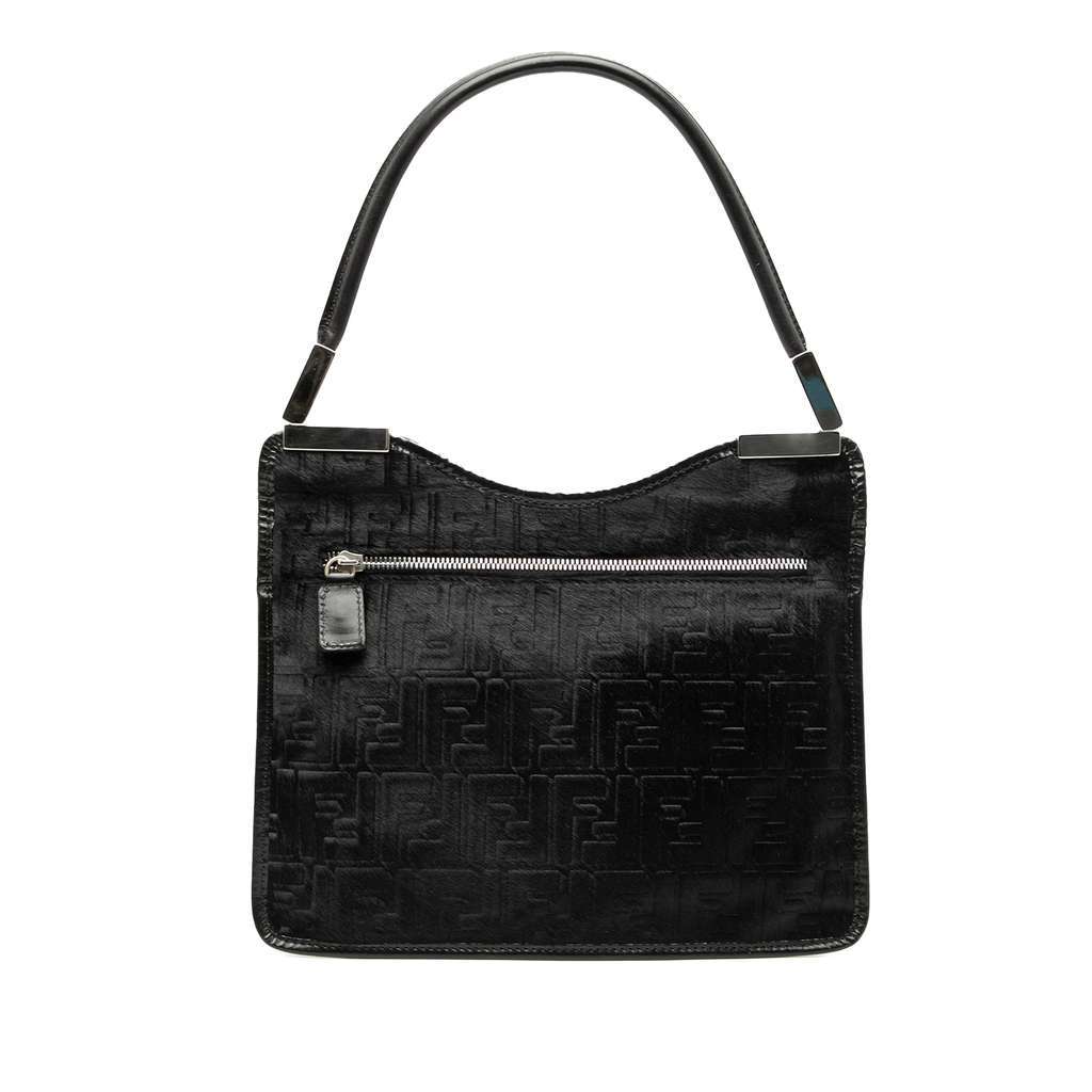 Fendi Zucca Pony Hair Shoulder Bag Black Very good - Front View