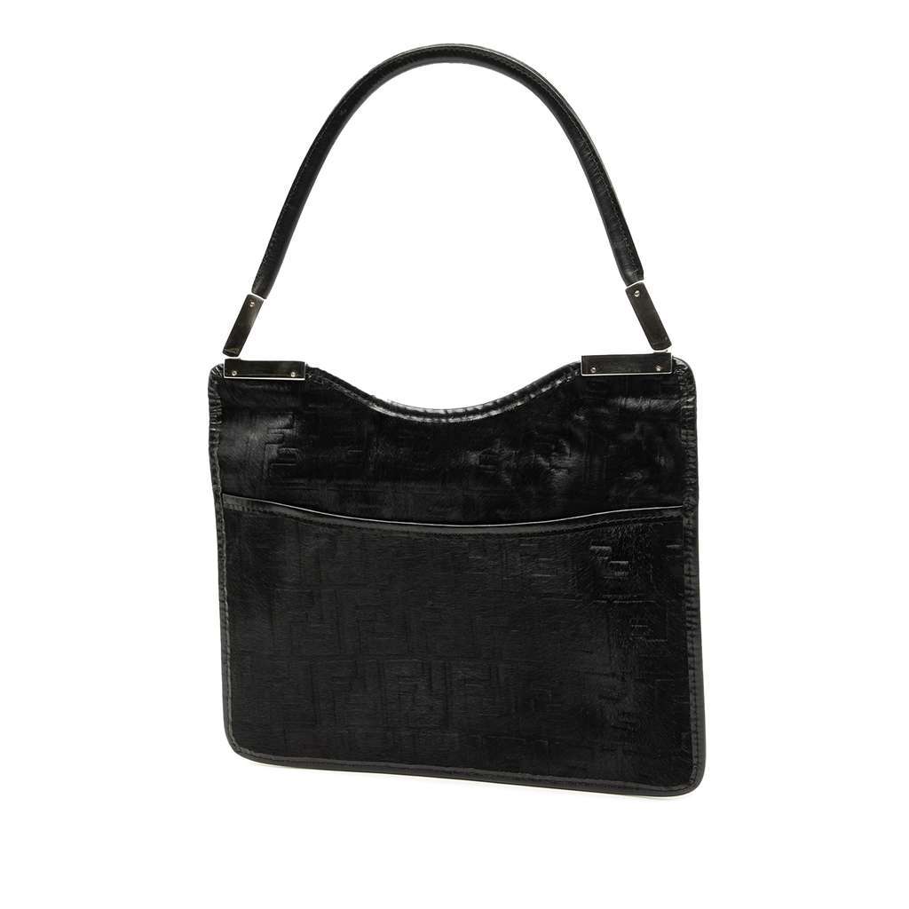 Fendi Zucca Pony Hair Shoulder Bag Black Very good - Back View
