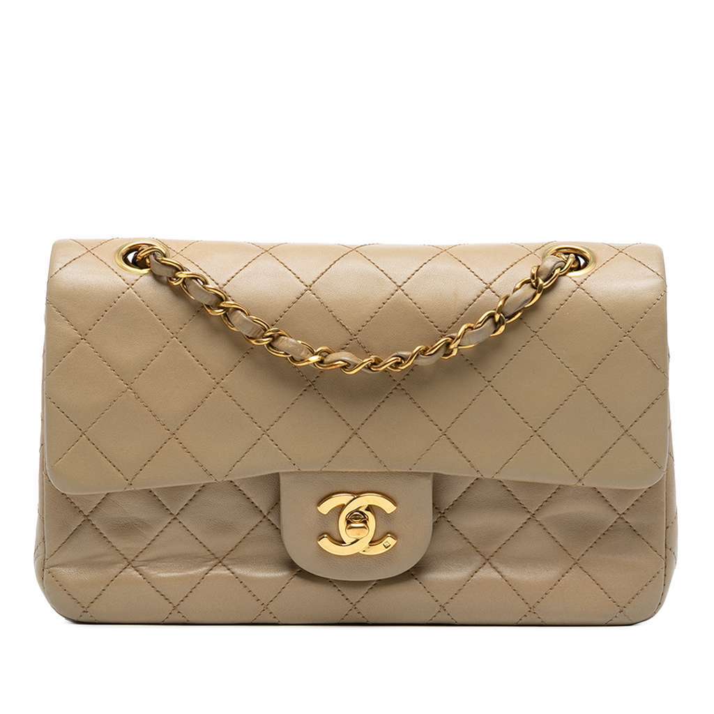 Chanel Small Classic Lambskin Double Flap Brown Leather Very good condition - Front View