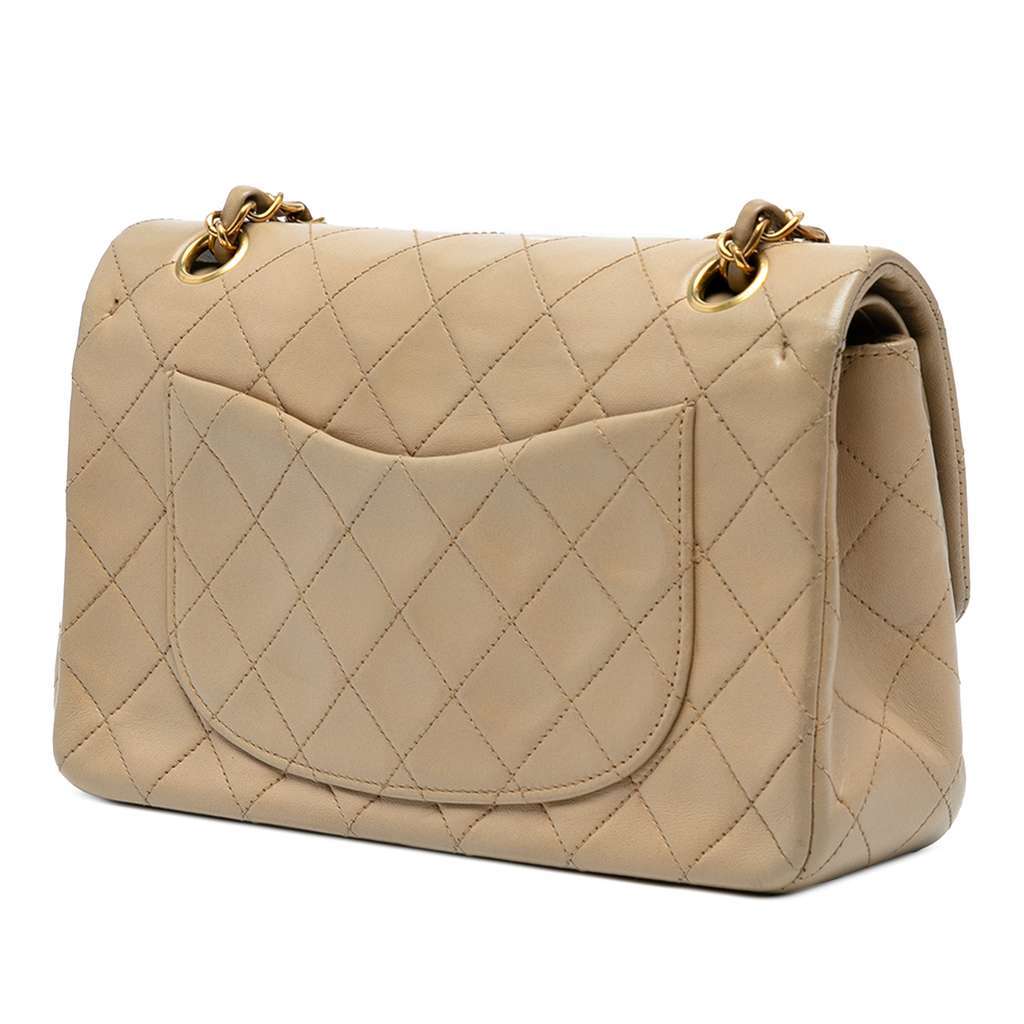 Chanel Small Classic Lambskin Double Flap Brown Leather Very good condition - Back View