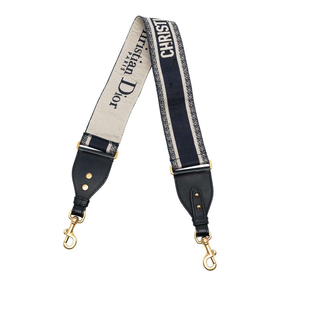 Dior Canvas Logo Embroidered Shoulder Strap Blue Canvas Good - Front View