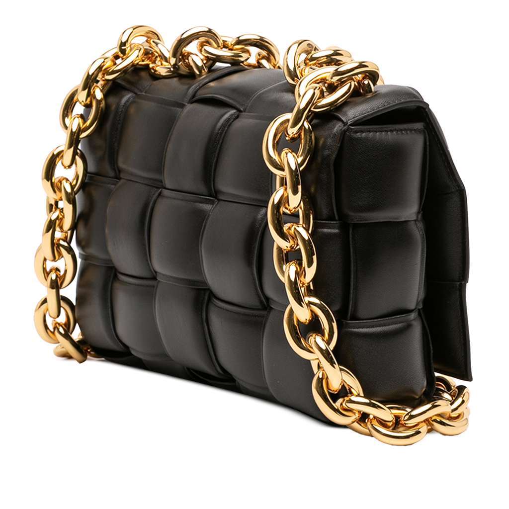 Bottega Veneta Nappa Intrecciato Padded Chain Cassette Satchel Black Leather Good - Back View